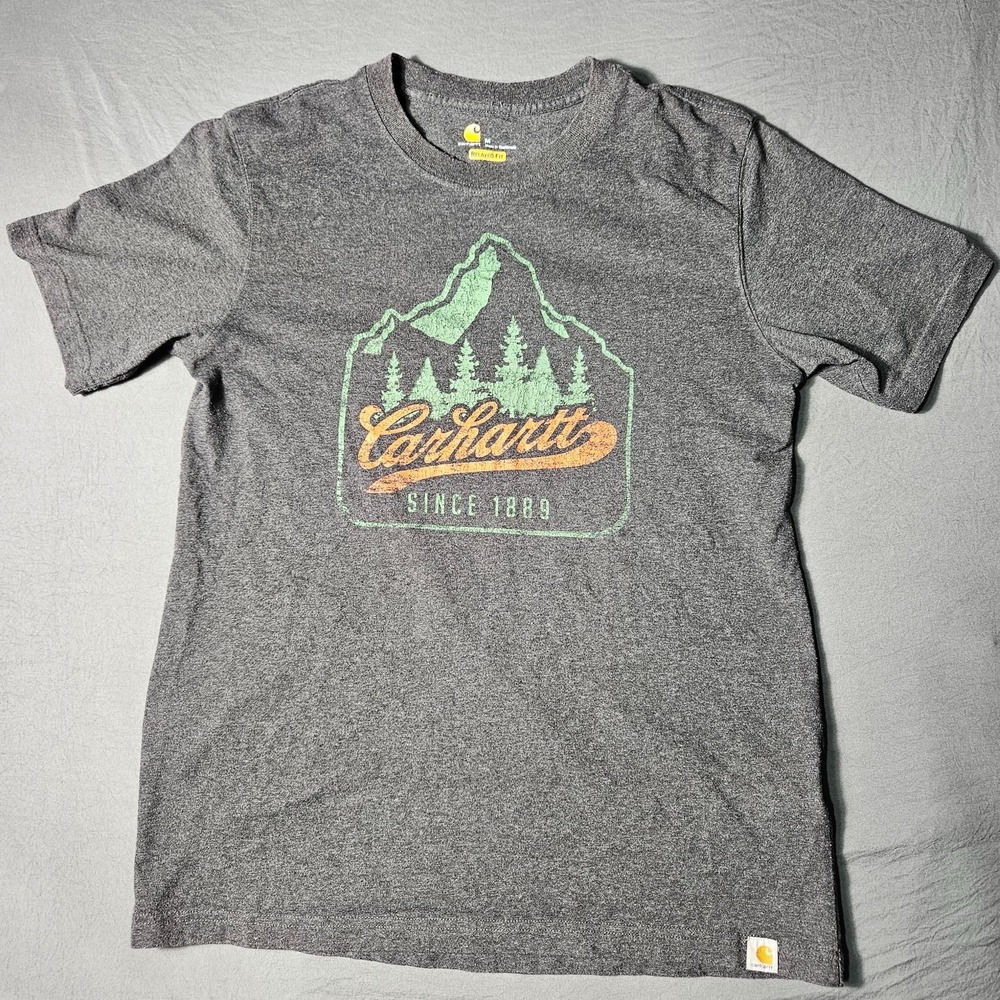Carhartt Mens Grey Graphic T-Shirt Size M Relaxed Fit Since 1889 Mountain